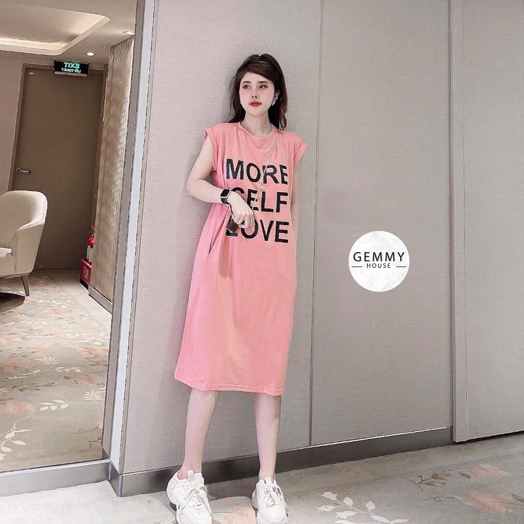 Váy xuông dài, Váy suông bầu chất cotton Gemmy House in chữ Love