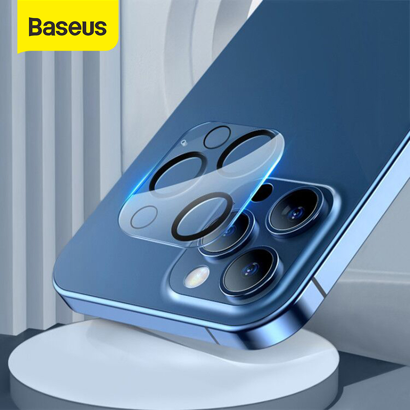 Baseus 2PCS Fully-Covered Lens Film for iPhone 12 Pro Max 12 Mini Camera Glass 0.3mm Ultra Thin Tempered Glass Metal Protector Film Rear Lens Protection Case