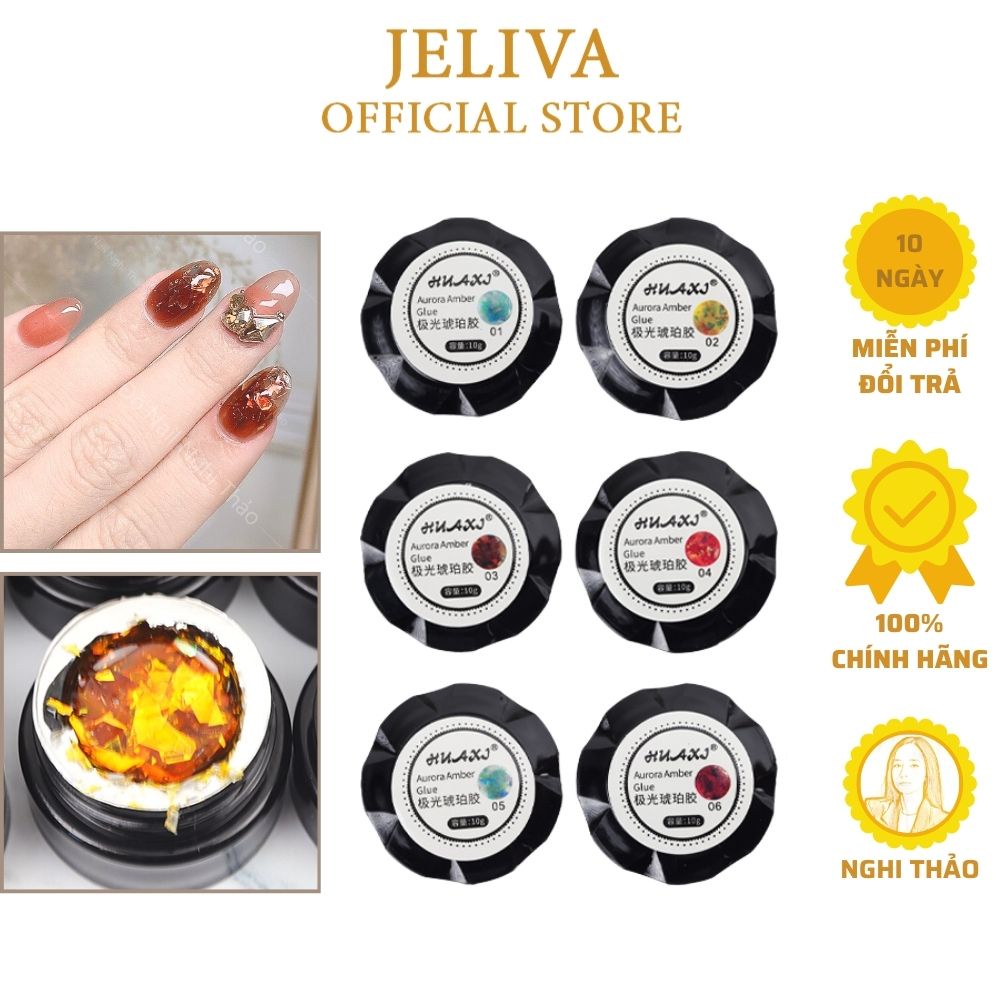 Gel nhũ khổng tước nail huaxi JELIVA set 6 màu
