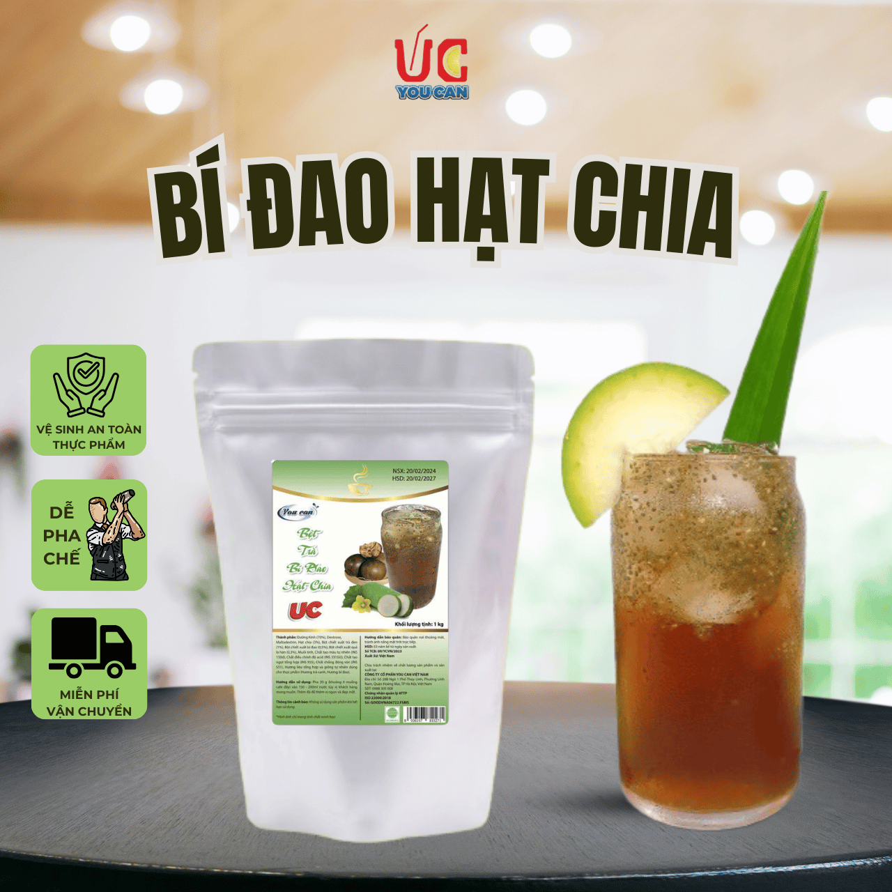 Trà Bí Đao Hạt Chia Hoà Tan Thức Uống Giải Khát Thanh Nhiệt Tươi Mát, Thơm Ngon, Chuẩn Vị, Dễ Pha (5 gói 5kg)
