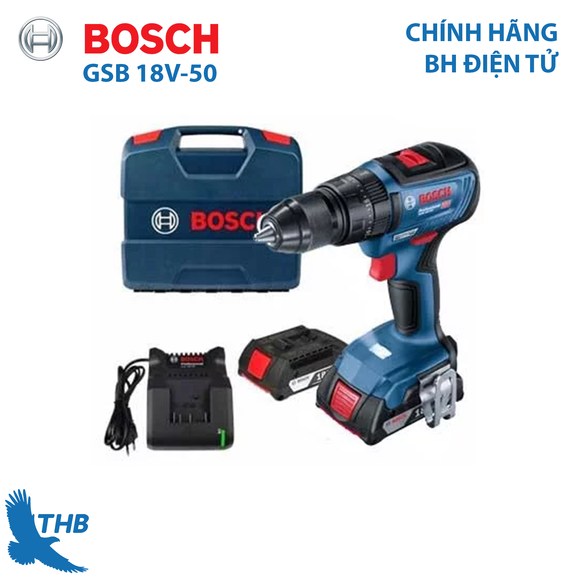 [Trả góp 0%] Máy khoan bắt vít dùng pin Bosch GSB 18V-50 Mô tơ không chổi than mạnh mẽ cho độ bền và linh hoạt Xuất xứ Malaysia