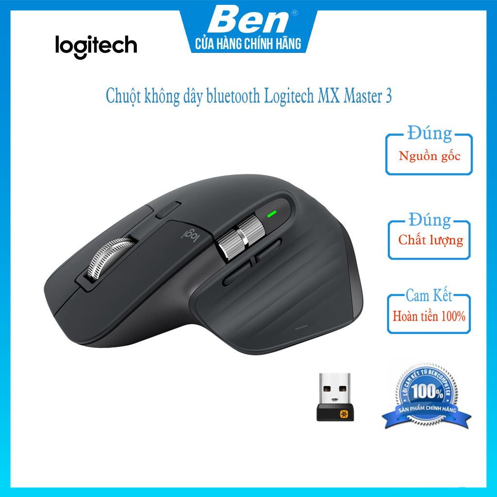 Chuột máy tính không dây Wireless Logitech MX Master 3 - Sạc nhanh USB-C lướt trên mọi bề mặt - BH 12 Tháng 1 đổi 1 - Ben Computer Store