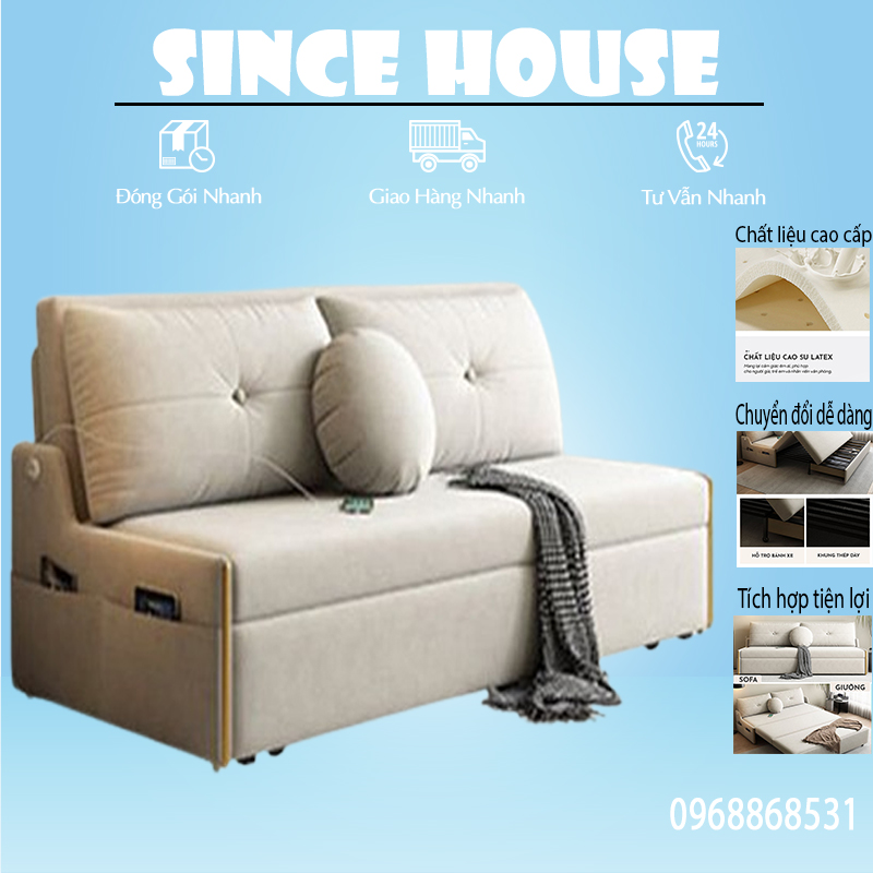 Giường Sofa Thông Minh Tay Thấp Đệm Cao Su Non Latex 2 Lớp Siêu Đàn Hồi Khung Thép Cacbon Chịu Lực Có Ngăn Để Đồ Tiện Lợi