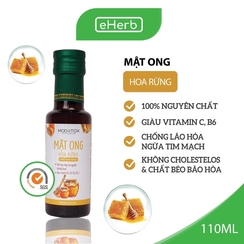 Mật ong rừng tây nguyên 100% nguyên chất, mật ong nấu ăn, làm bánh, pha chế ướp nướng modotox 110ml - 260ml - eherb