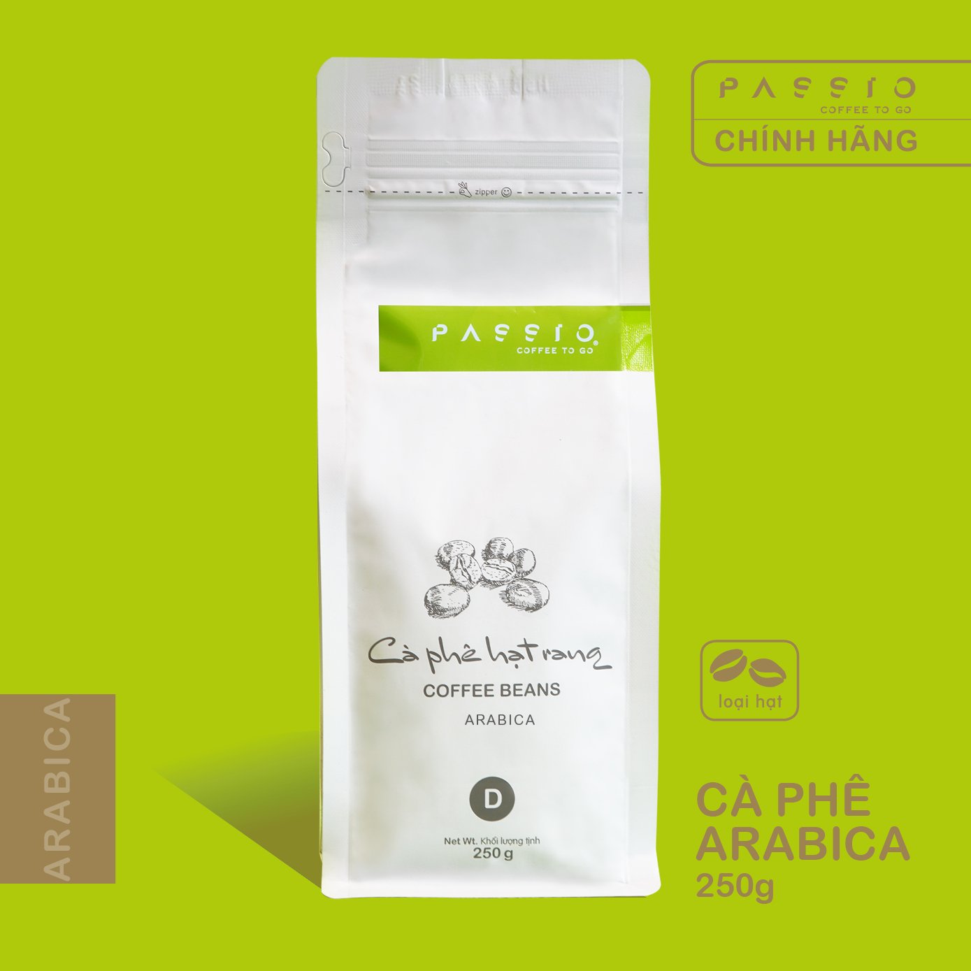 Cà phê Arabica dạng Hạt nguyên chất 100% rang mộc - Passio Coffee
