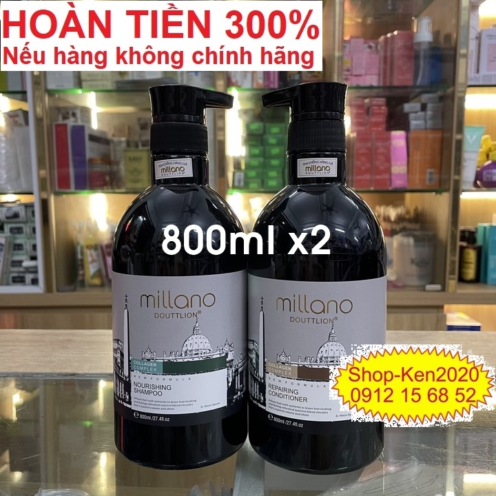 Cặp dầu gội xả thảo dược Millano Douttlion 800ml x2 siêu mượt, giữ màu cho tóc nhuộm