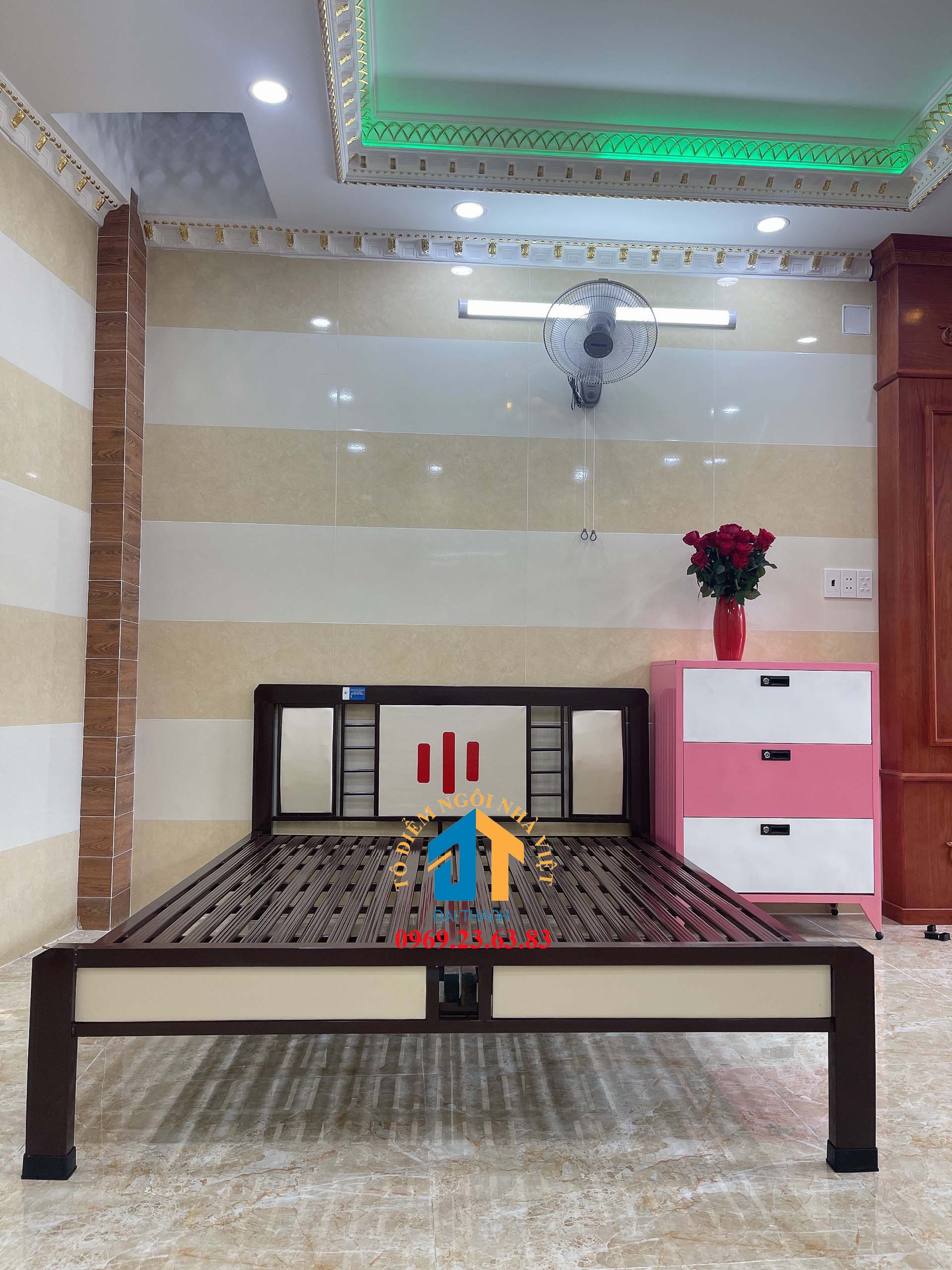 Giường  sắt hộp kiểu gỗ 1m6x2m Đại Thành free vận chuyển lắp đặt tại Hô Chí Minh