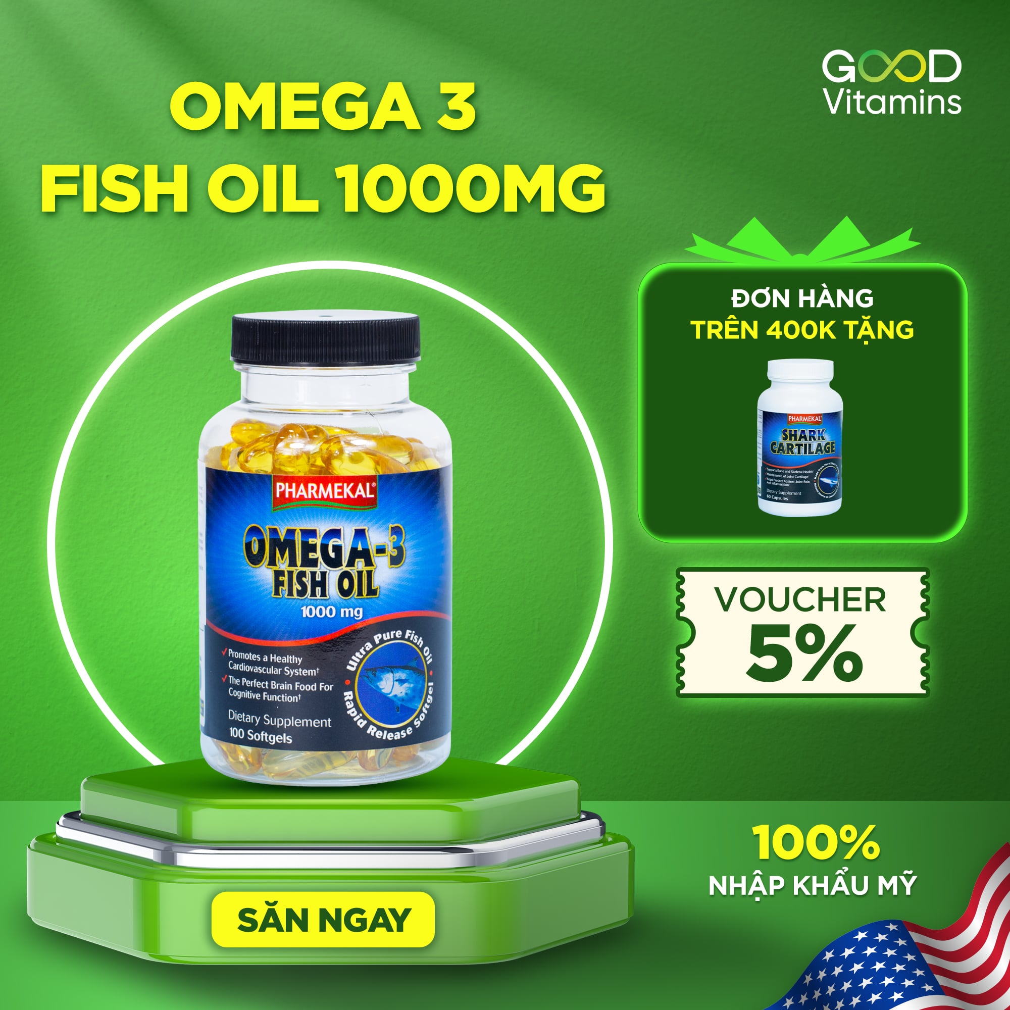  Viên uống dầu cá Omega 3 Fish Oil 1000mg Pharmekal 100 viên. 
