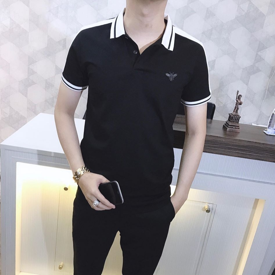 Áo Thun Nam Cổ Trụ Áo Polo Hai Màu Đen Trắng Đơn Giản Dễ Phối Đồ Chất Cotton Co Dãn Thấm Hút Mồ Hôi Hàng Y Hình