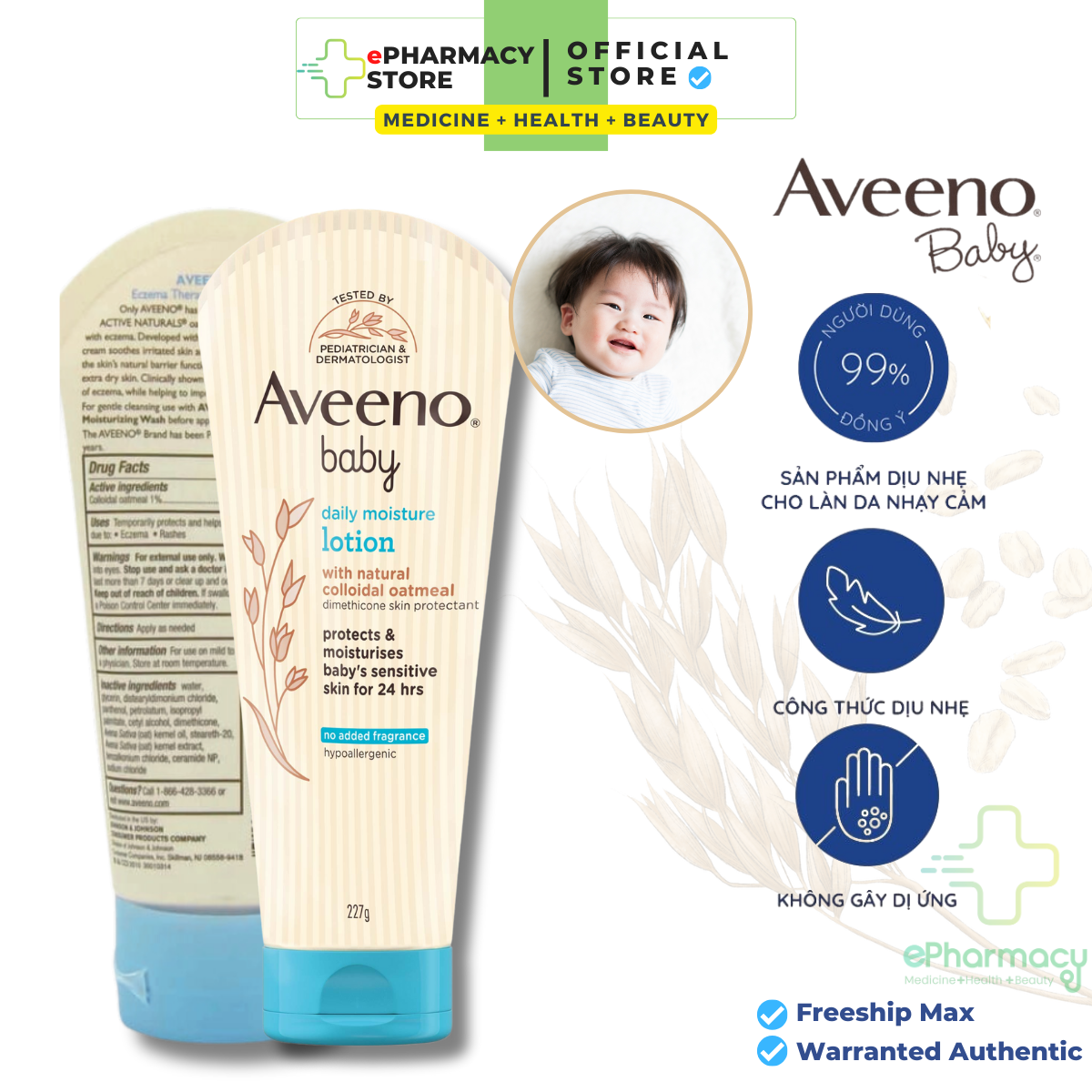 Sữa dưỡng thể Aveeno Lotion dưỡng ẩm hàng ngày cho bé