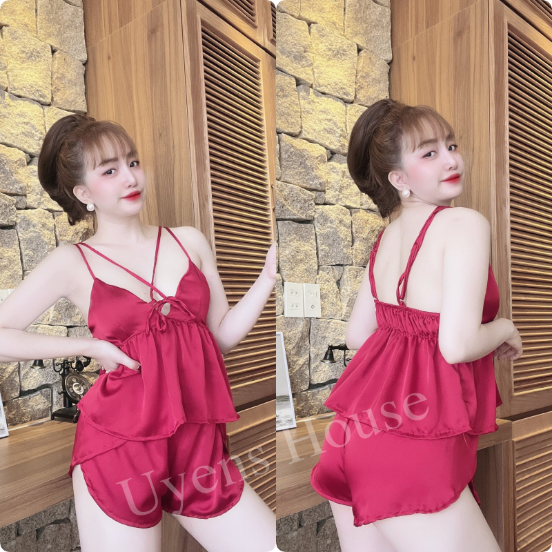 Bộ ngủ có mút ngực chất satin mềm, mịn, mát