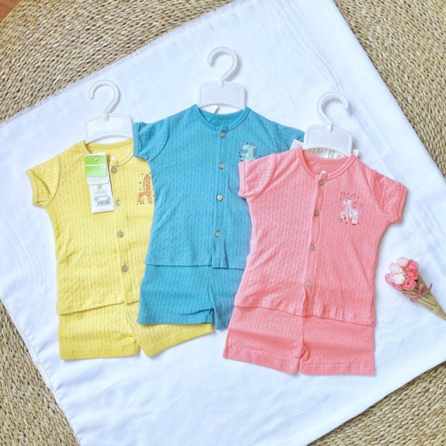 Bộ cộc tay cài giữa vân thoáng bé trai/gái Lullaby NH17B