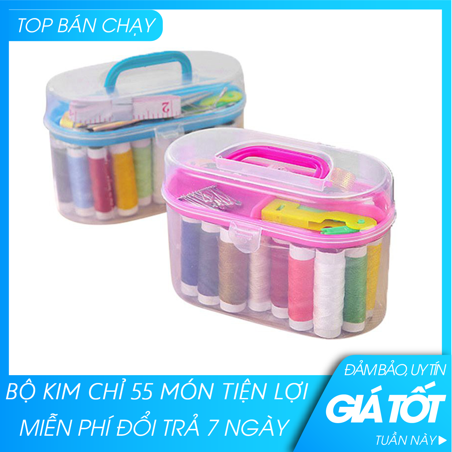 Hộp kim chỉ đa năng 55 món tiện dụng - bộ phụ kiện may vá -Hộp kim chỉ gia đình tiện dụng kèm hộp đựng tiện ích- Hộp kim chỉ đa năng may vá quần áo.