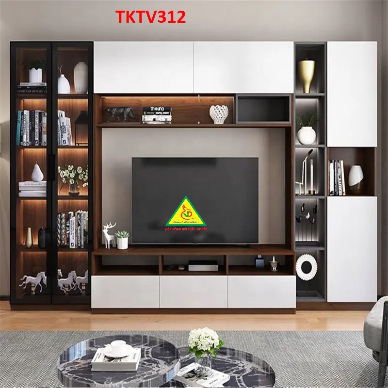 Tủ kệ tivi trang trí phong cách hiện đại TKTV312 ( KHÔNG KÈM ĐÈN) - Nội thất lắp ráp Viendong adv