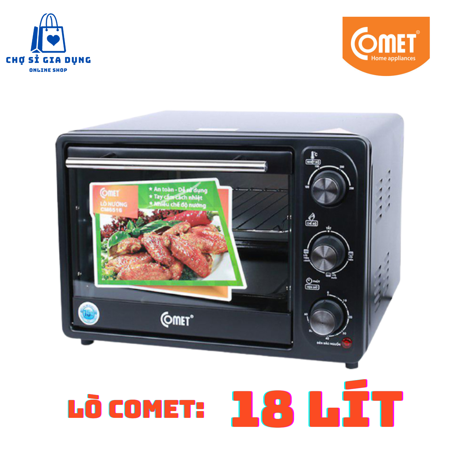 Lò nướng điện đa năng 18 lít cm-6516 comet, công suất 1380w, lò nướng thùng chế biến tiện lợi- chợ sỉ gia dụng