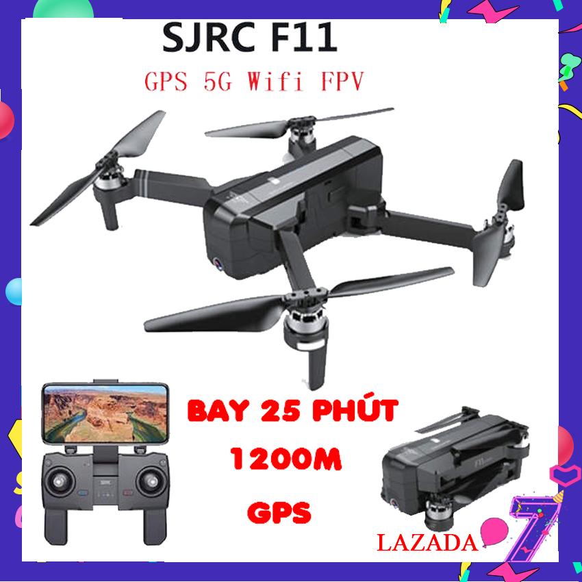 Flycam Cao Cấp, Máy bay Flycam SJRC F11. Động cơ không chổi than. Camera 1080p. Bay 25 phút. Khoảng cách bay 1200m FPV 500m ( bugs 5w, S70w, H5, JJRC X5 )