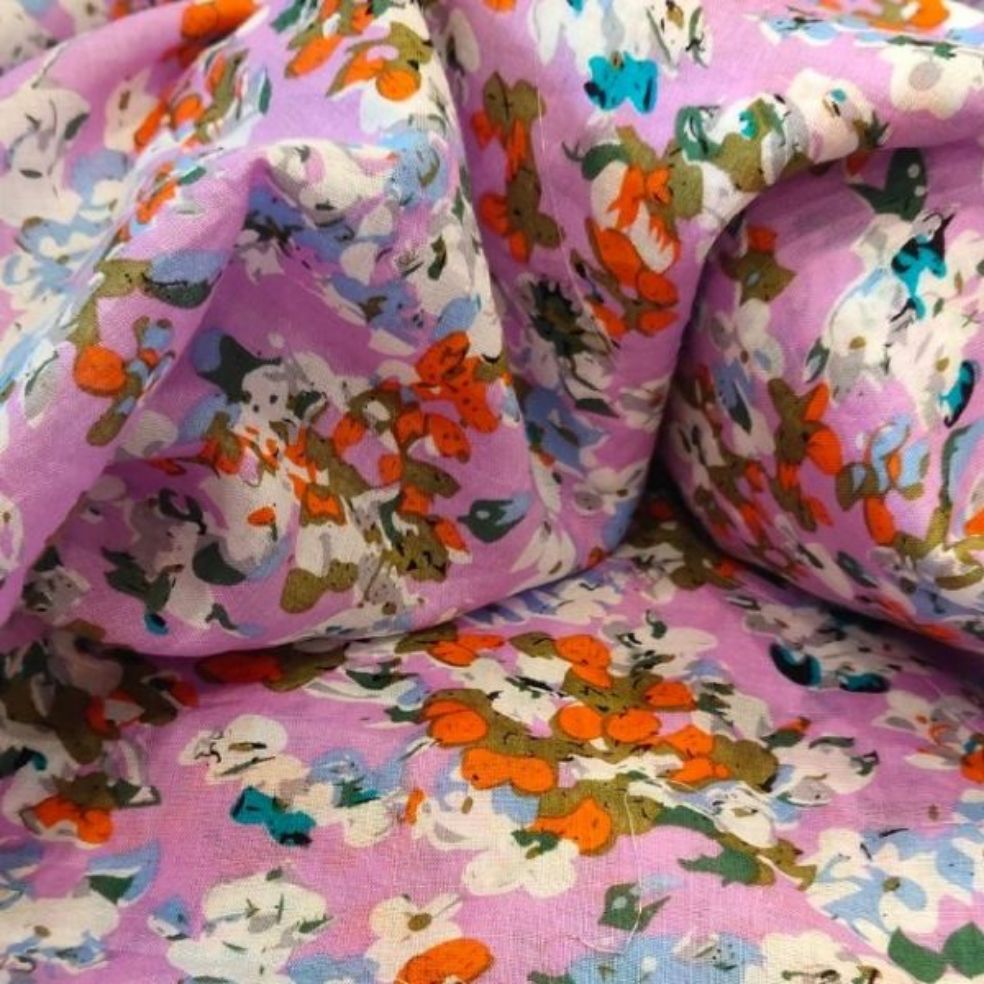 Vải thô boi hoa nhí 100% cotton màu tím
