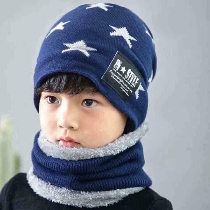 Bộ khăn mũ len cho bé trai , bé gái, nón len kèm khăn cho bé, Set Mũ len kèm khăn ống cho bé từ 2 đến 12 tuổi, mu non len cho be