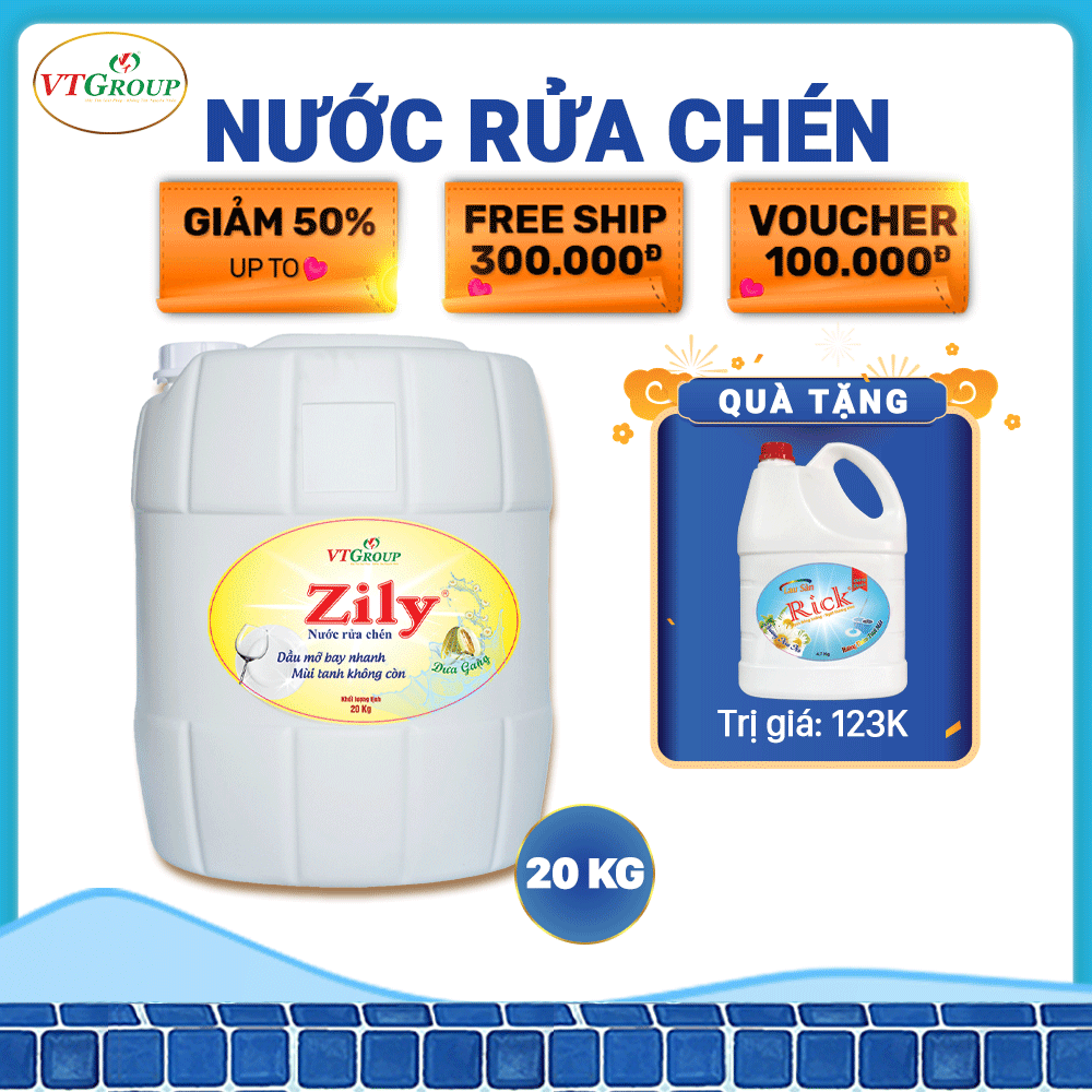 Nước rửa chén zily can 20kg - tặng 1 nước lau sàn 4.7kg