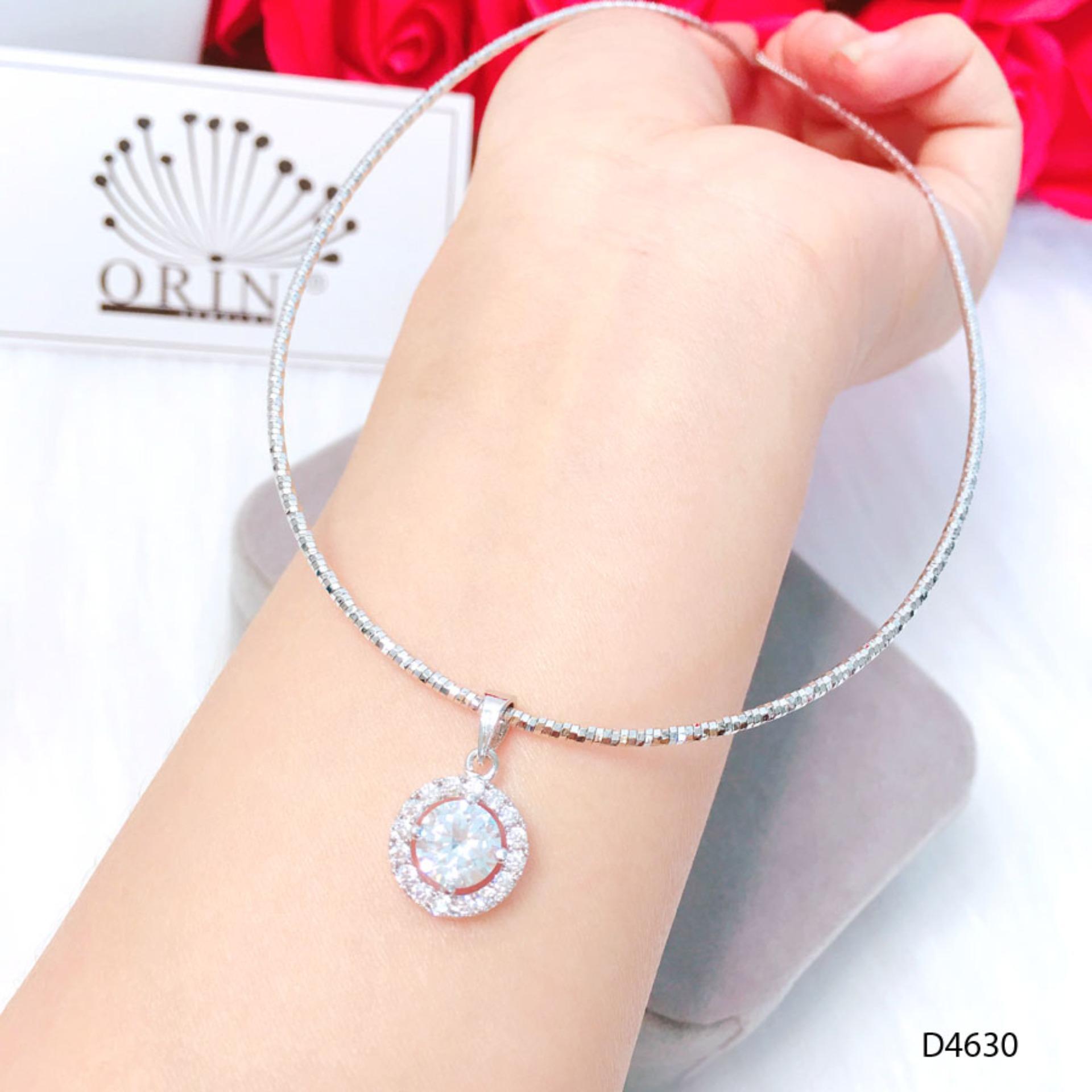 Kiềng dẻo, kiềng cổ bạc mặt đá tròn thiết kế thời thượng Orin D4630