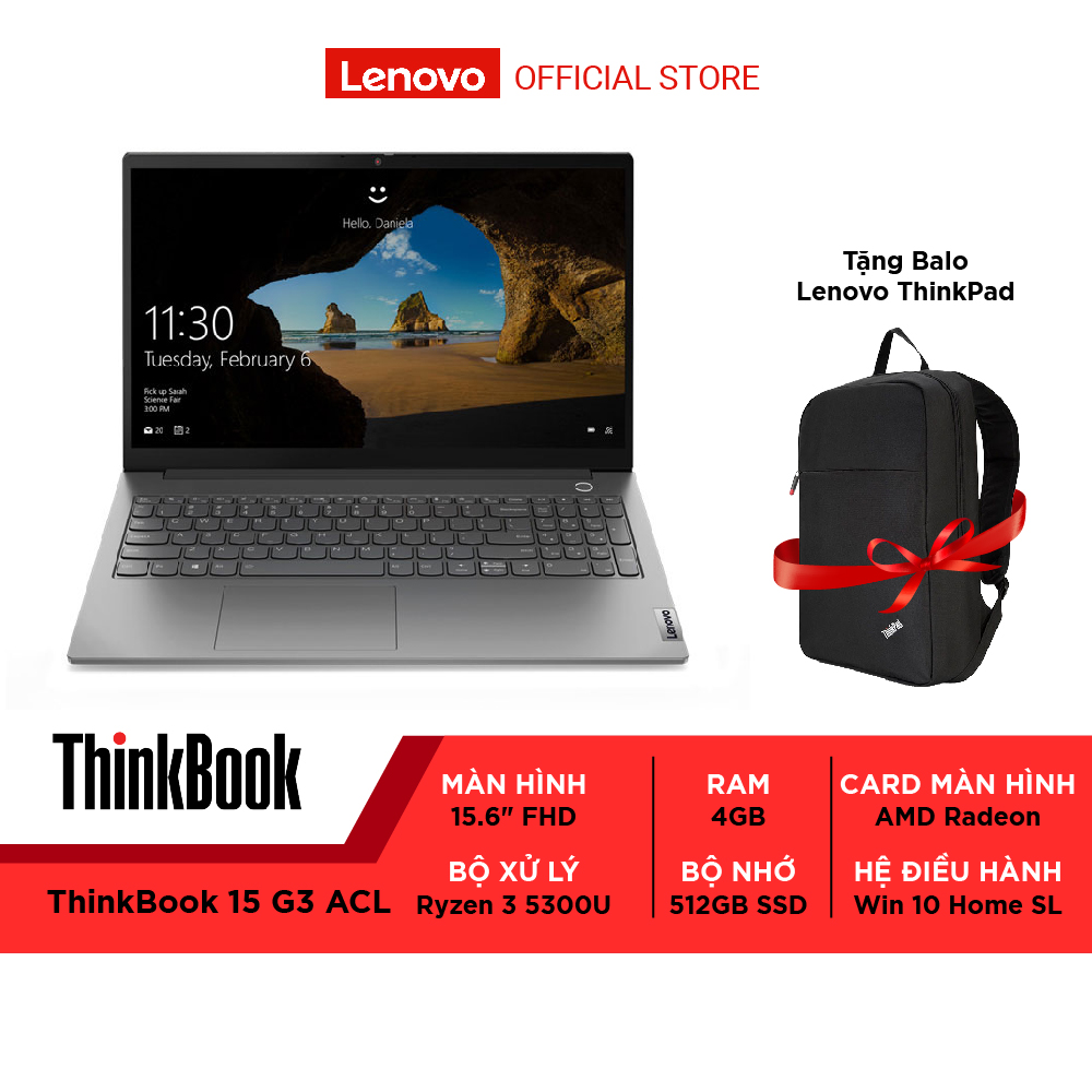 Laptop lenovo thinkbook 15 g3 acl 21a40044vn r3-5300u| 4gb| 512gb| onboard| win 10
