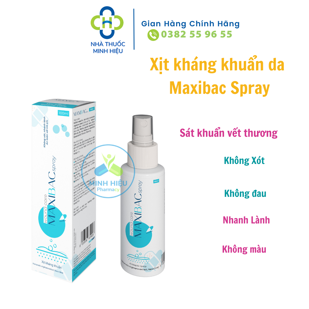 Xịt kháng khuẩn da Maxibac Spray - sát khuẩn vết thương không xót, không đau, không màu, nhanh liền da