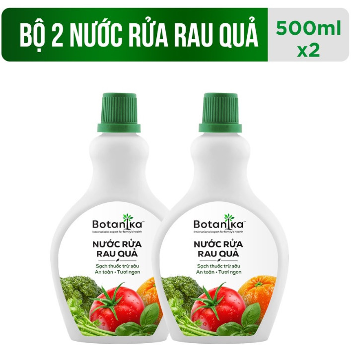 bộ 2 chai nước rửa rau củ botanika 500ml