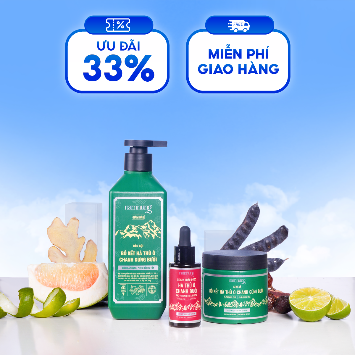 Combo giảm rụng hỗ trợ mọc tóc con NAM NUNG bản kiềm dầu