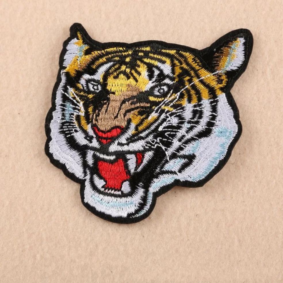 Sticker Thêu Ủi Hình Mặt Đầu Hổ Dùng Trang Trí Quần Áo Balo Túi Xách Giày Dép