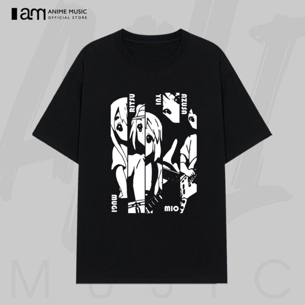 Áo thun Unisex K-On! Mugi-Ritsu-Yui-Mio-Azusa Oversized 100% Cotton (Black) ngắn tay | BASIC ANIME STORE