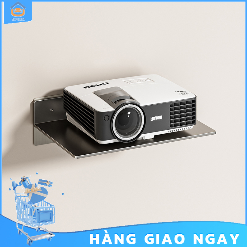 Kệ dán tường để camera, router wifi TV Box máy chiếu chất liệu thép carbon + kèm miếng dán, bộ tắc kê