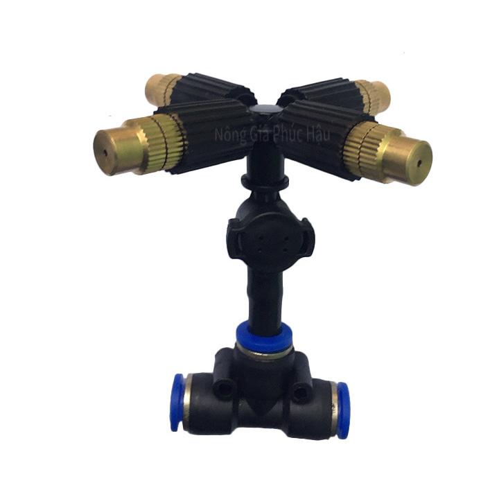 Combo 5 béc phun sương 4 hướng đầu đồng gắn T8mm có van