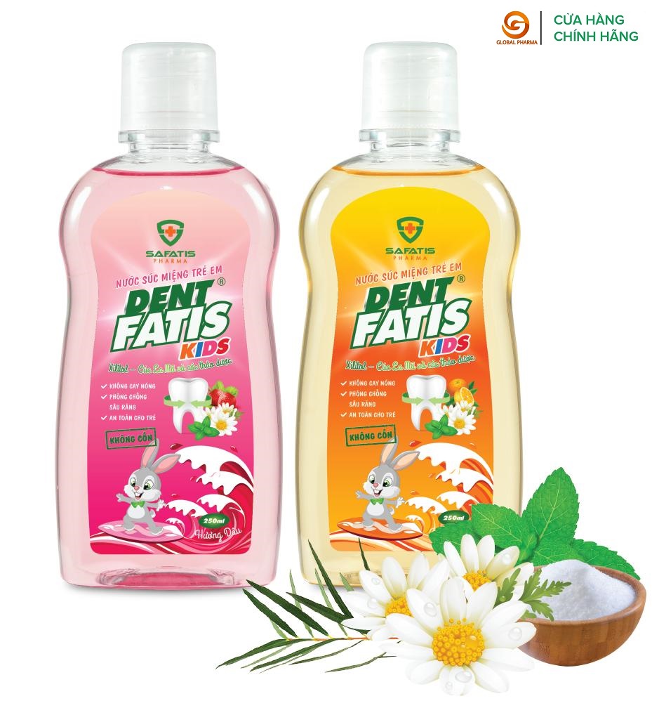 Combo 2 Nước súc miệng trẻ em Dent Fatis Hương Dâu + Hương Cam  - Kháng viêm, Diệt khuẩn - Ngừa sâu răng, viêm lợi, viêm loét miệng lưỡi và tái khoáng men răng ở trẻ nhỏ giai đoạn thay răng - NSM-KID03