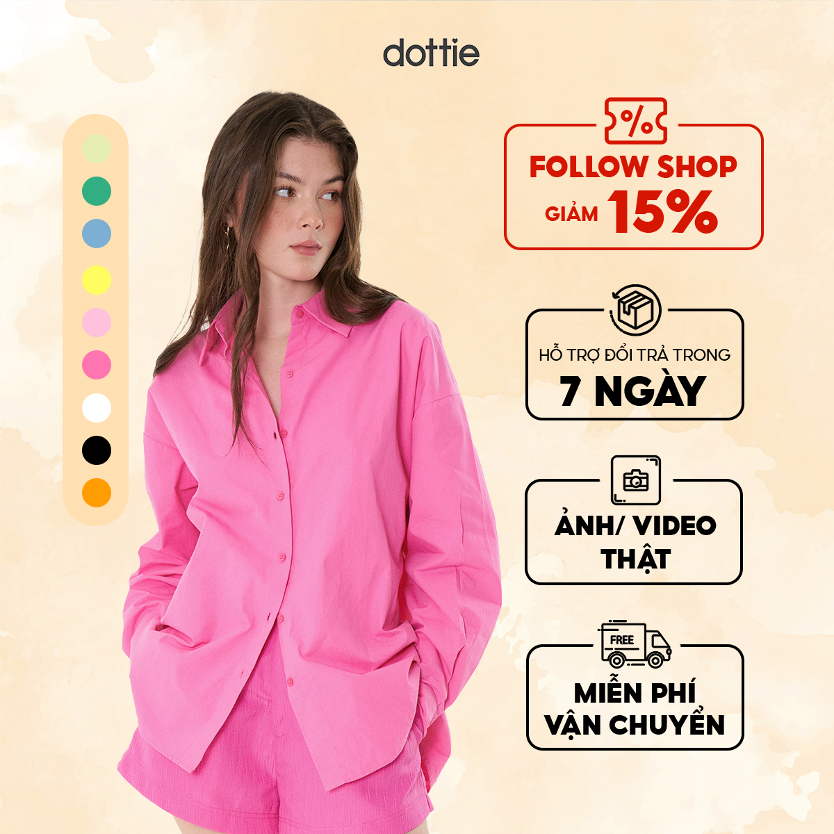 DOTTIE - Áo sơmi căn bản form rộng nữ DOTTIE - T0598