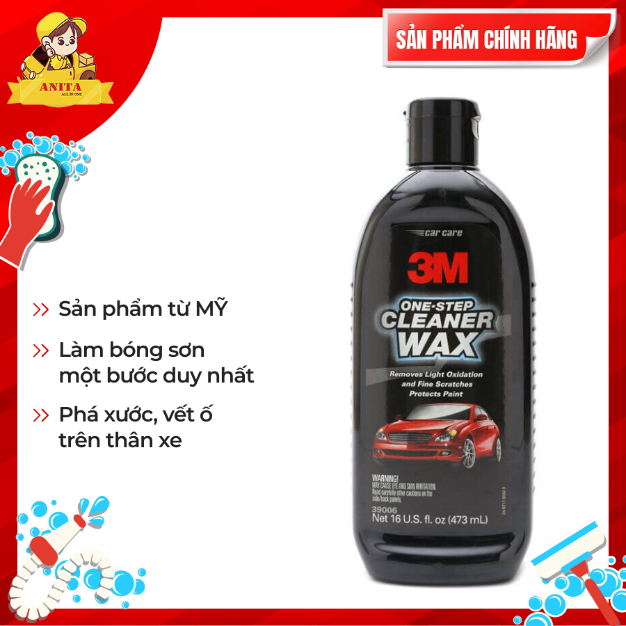 [3M Chính hãng] Wax đánh bóng ô tô 3M - Mỹ, khôi phục độ bóng cho bề mặt sơn, chỉ thực hiện một bước và dễ thao tác, hiệu quả tức thì