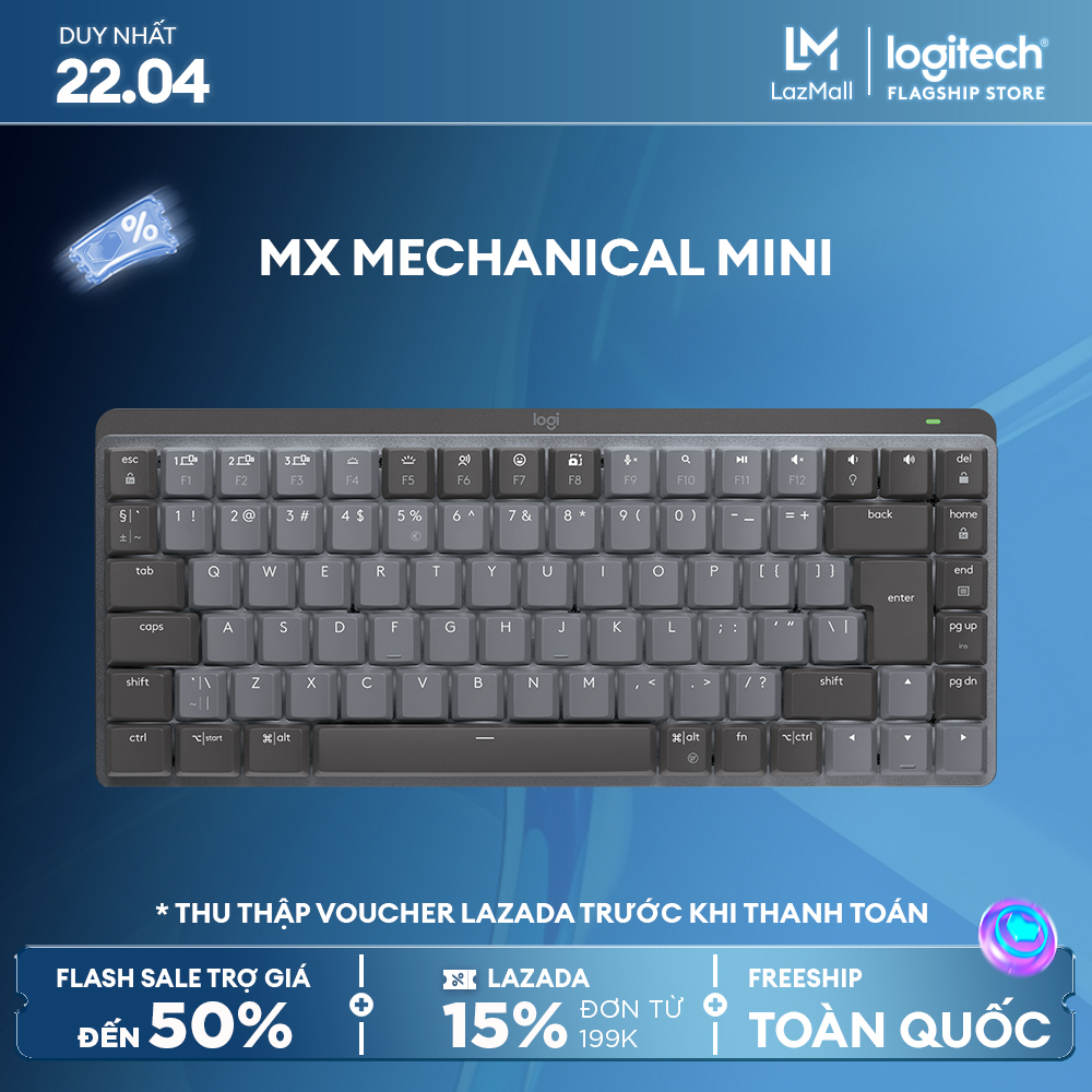 Bàn phím cơ không dây Logitech MX Mechanical Mini – Tactile, chiếu sáng nền, sạc USB-C, mac OS | Win