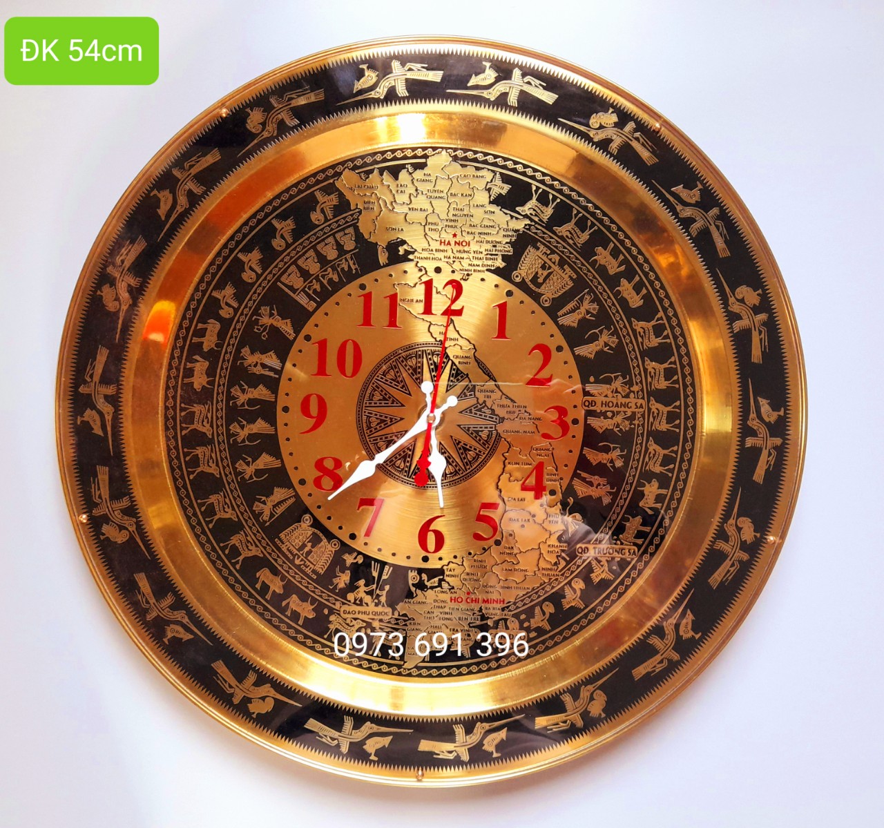 Tranh đồng hồ mặt trống đồng bằng Đồng nguyên chất đường kính 54cm