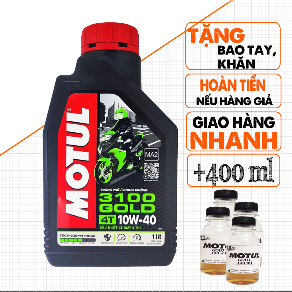Bán 1.4 Lít Nhớt Xe Máy Motul 3100 Gold 10W40, Dầu Tổng Hợp Theo Công Nghệ Pháp, Có Tem QR Kiểm Tra, Máy Êm, Bốc, 1500Km Lần Thay