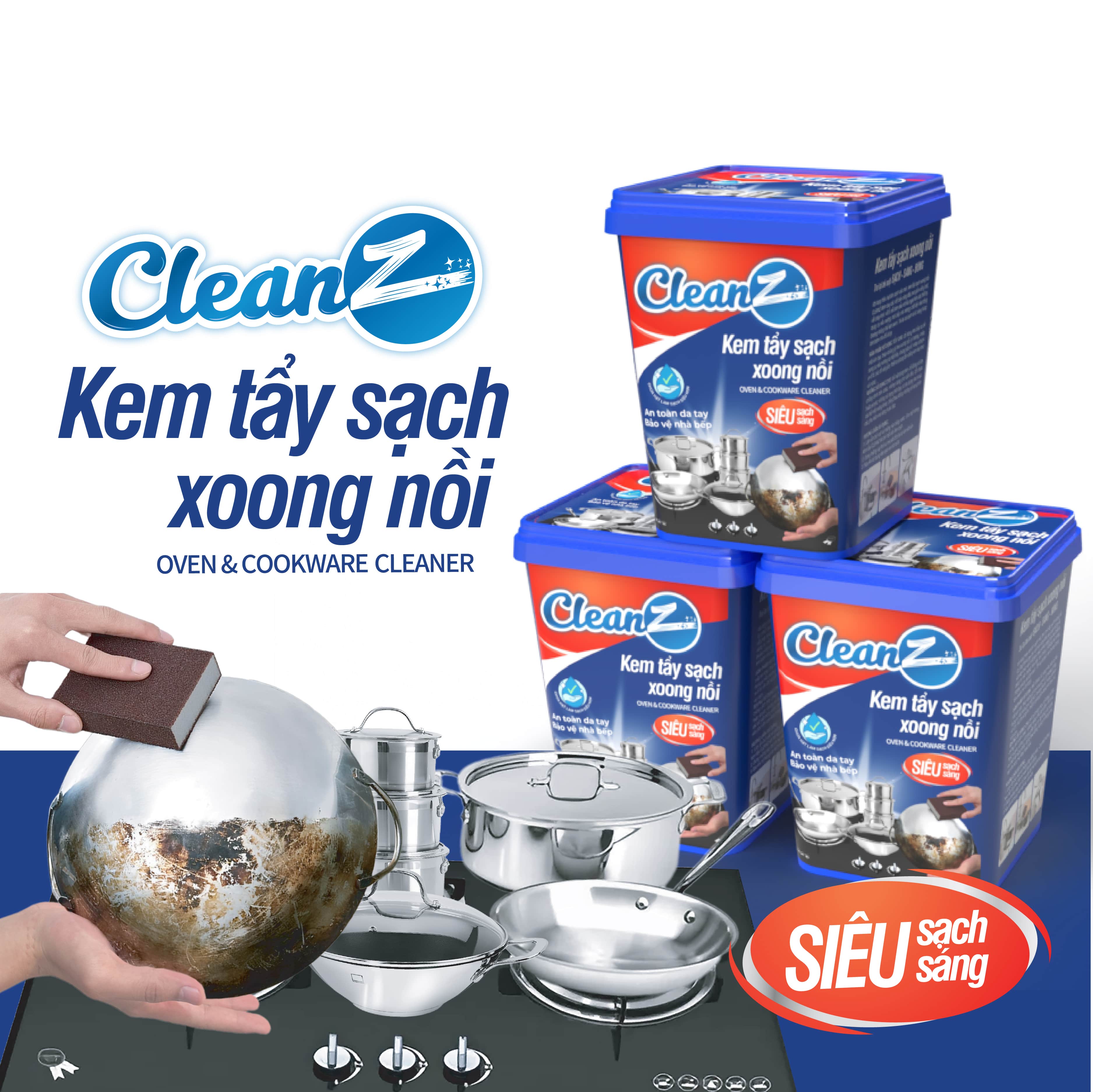 Kem tẩy sạch xoong nồi CleanZ đa năng, tẩy trắng nồi, xoong, chảo 500g