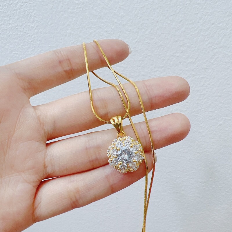  Dây chuyền mì titan kèm mặt xi vàng đá hoa siêu sáng 