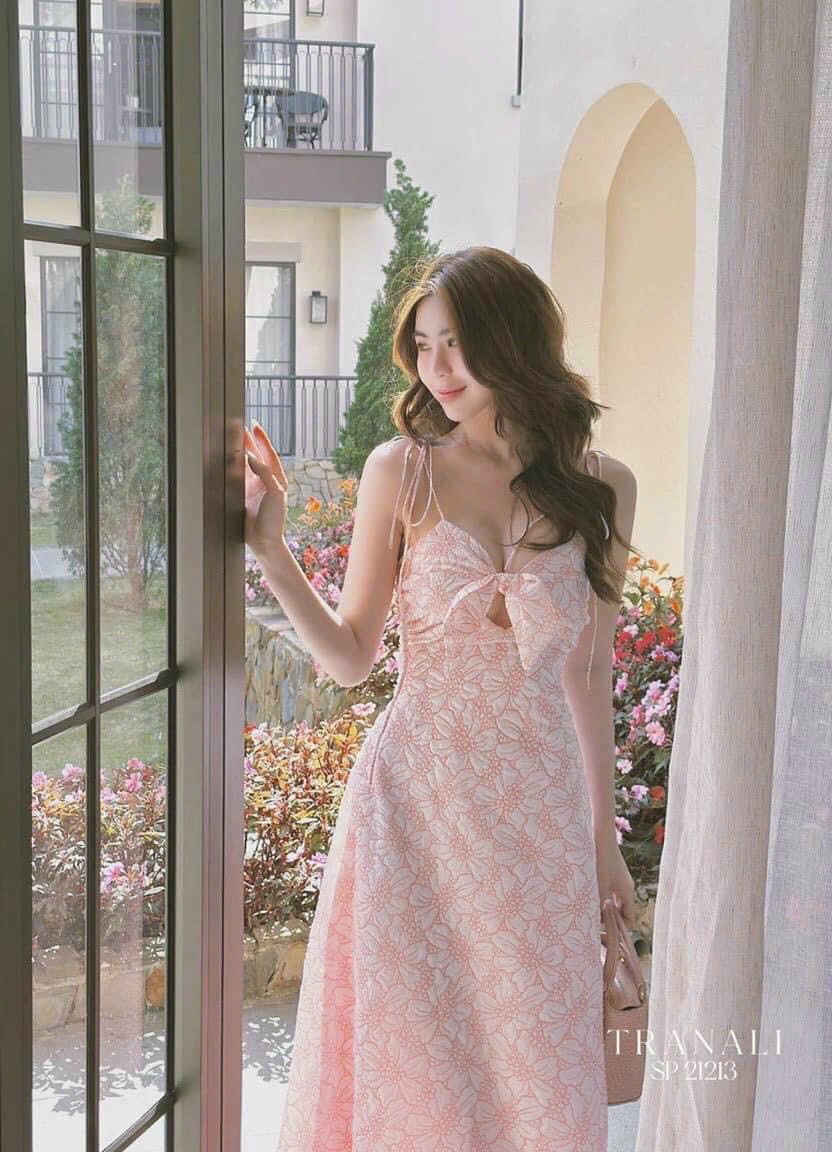 Đầm váy nữ vải tapta Bông Mai cực ky quý phái cho các nàng đi dự tiệc thời trang nụ cười76