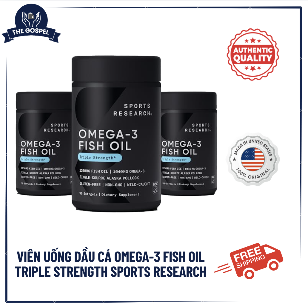 [HÀNG MỸ] Viên uống dầu cá Omega-3 Fish Oil Triple Strength Sports Research | 150 viên