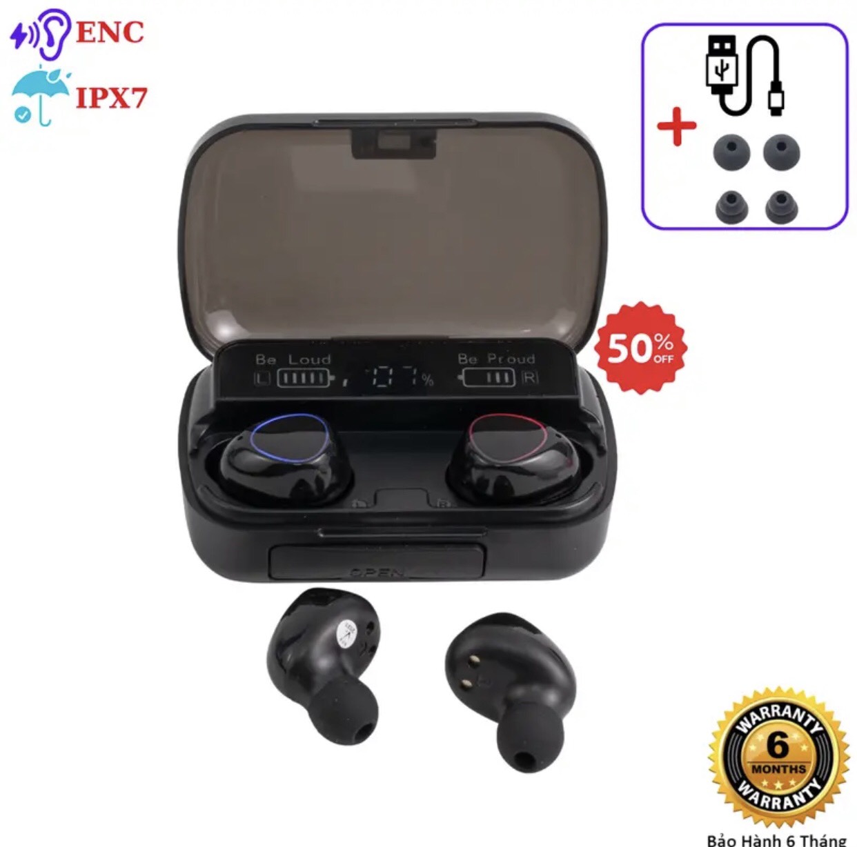 Tai nghe bluetooth không dây M10 Pro tws v5.1 nút cảm ứng nghe nhạc hay bass mạnh giá rẻ