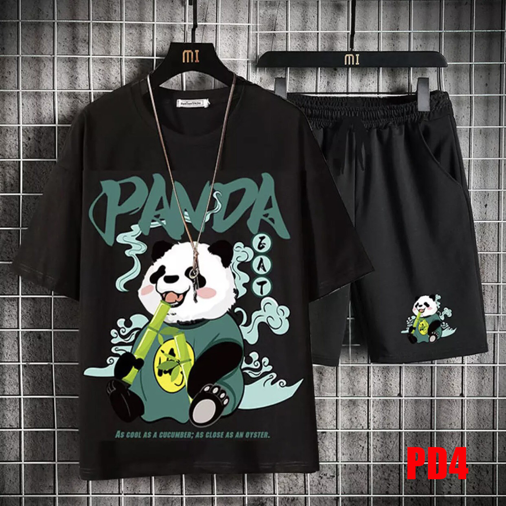 Bộ quần áo nam ngắn tay gầu trúc Panda mùa hè