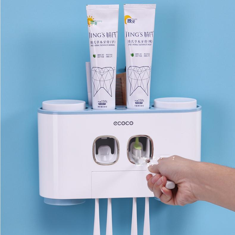 DỤNG CỤ NHẢ KEM ĐÁNH RĂNG ĐÔI ECOCO CAO CẤP( CÓ 4 CỐC, 5 KHE ĐỂ BÀN CHẢI, KÈM MIẾNG DÁN CƯỜNG LỰC)