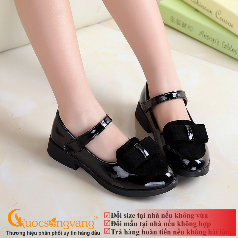 Giày bé gái đẹp giày công chúa bé gái màu đen đính nơ GLG042