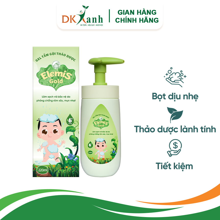 Elemis gold sữa tắm gội thảo dược cho bé từ 6 tháng tuổi bọt dịu nhẹ kháng khuẩn tối ưu 220ml/chai - elemis