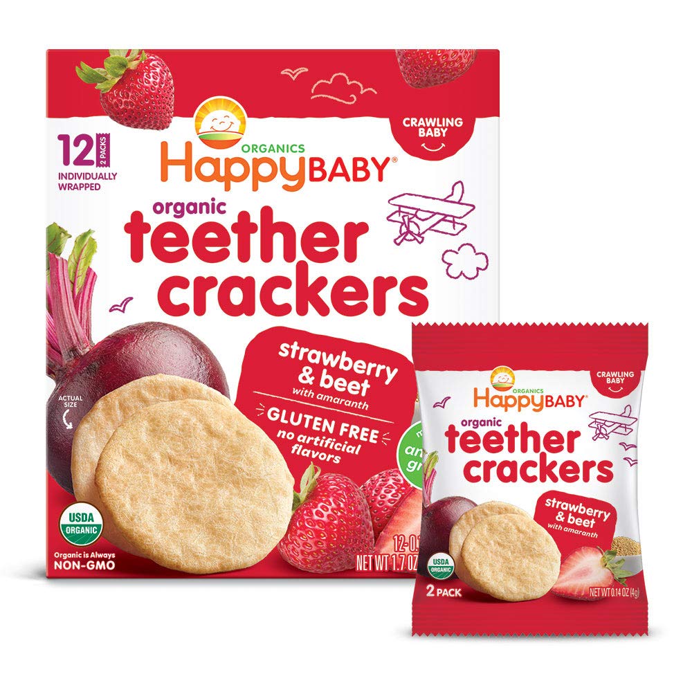 Bánh Ăn Dặm Hữu Cơ Cho Bé Happy Baby Teether Crackers, Strawberry & Beet