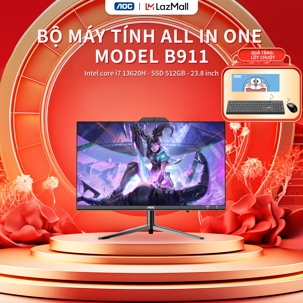 Máy tính All In One AOC A99 Master Intel Core i7-13620H RAM 16GB DDR4, 256GB SSD 23.8 Inch Pin UPS 2600mAh