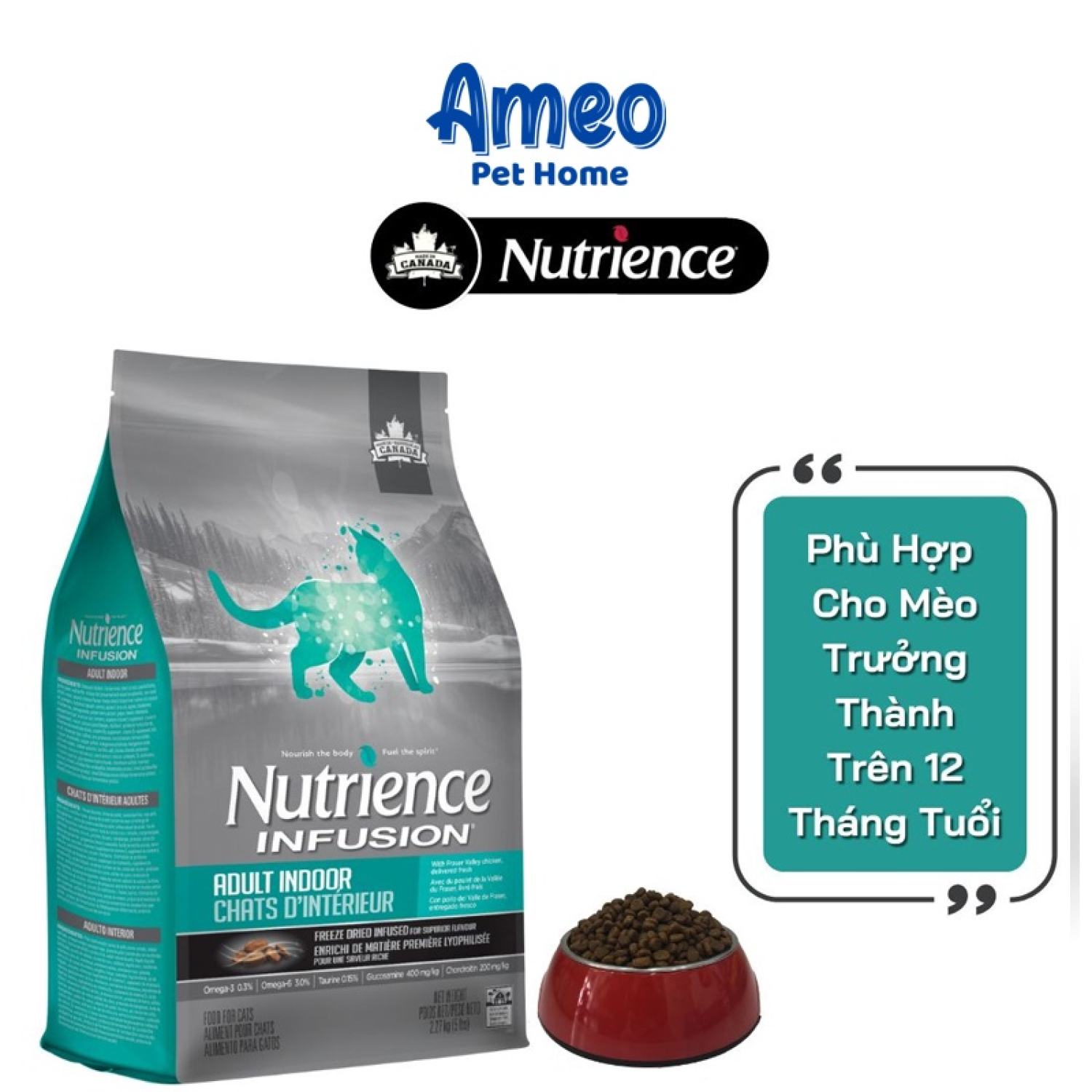 (Túi chiet) NUTRIENCE INFUSION INDOOR - Hạt thức ăn cao cấp cho mèo từ Canada, thịt gà rau củ tự nhiên